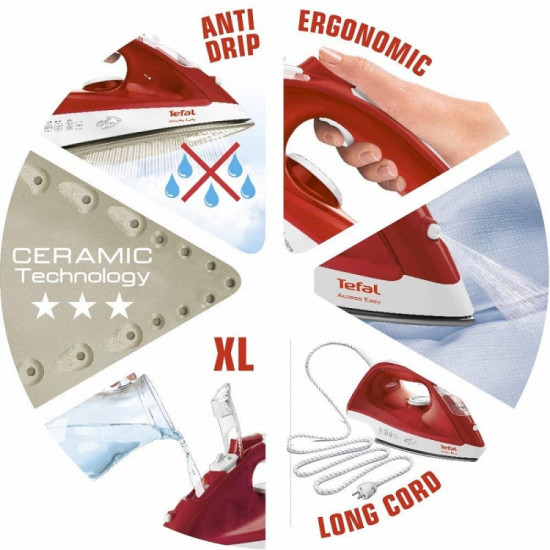 مكواة بخار من تيفال 2100 واط , FV1533M0 , أحمر مكواة بخار من تيفال 2100 واط , FV1533M0 , أحمر