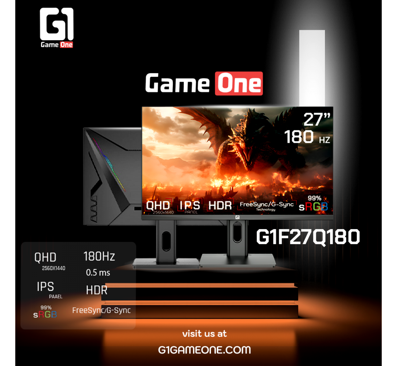شاشة ألعاب جيم ون G1F27Q180 – مقاس 27 بوصة