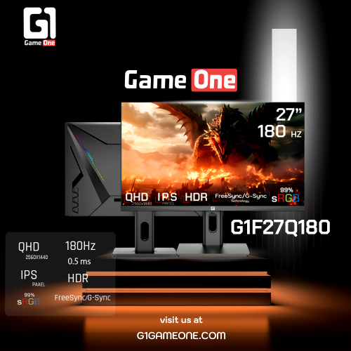 شاشة ألعاب جيم ون G1F27Q180 – مقاس 27 بوصة شاشة ألعاب جيم ون G1F27Q180 – مقاس 27 بوصة