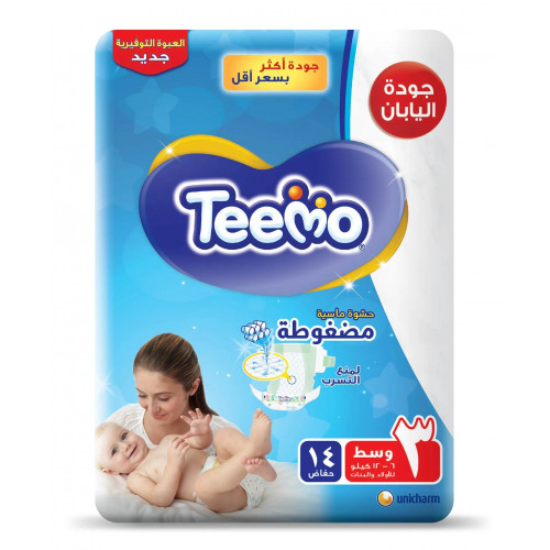 تيمو - حفاضات ، مقاس 3 وسط ، 6-12 كجم ، عبوة التوفير، 14 قطعة تيمو - حفاضات ، مقاس 3 وسط ، 6-12 كجم ، عبوة التوفير، 14 قطعة