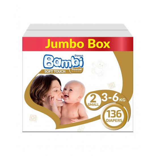 بامبي مقاس (2) صندوق جامبو 136 حفاضة بامبي مقاس (2) صندوق جامبو 136 حفاضة
