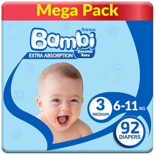 بامبي مقاس (3) عبوة جامبو 92 حفاضة بامبي مقاس (3) عبوة جامبو 92 حفاضة