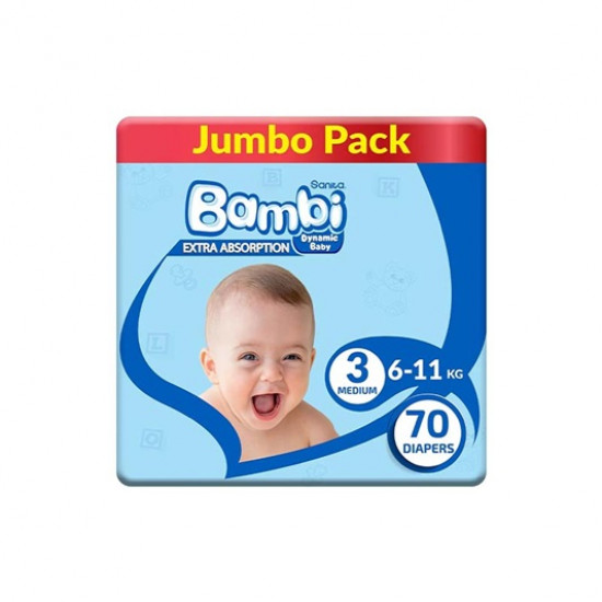 بامبي مقاس (3) عبوة جامبو 70 حفاضة بامبي مقاس (3) عبوة جامبو 70 حفاضة