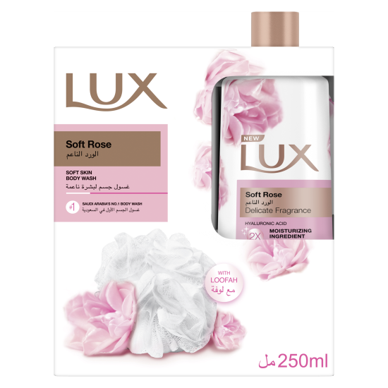 لوكس سائل استحمام الورد الناعم 250 مل+ ليفة لوكس سائل استحمام الورد الناعم 250 مل+ ليفة
