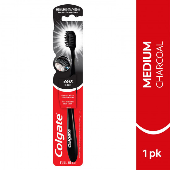 كولجيت فرشاة أسنان 360 بالفحم متوسطة النعومة كولجيت فرشاة أسنان 360 بالفحم متوسطة النعومة