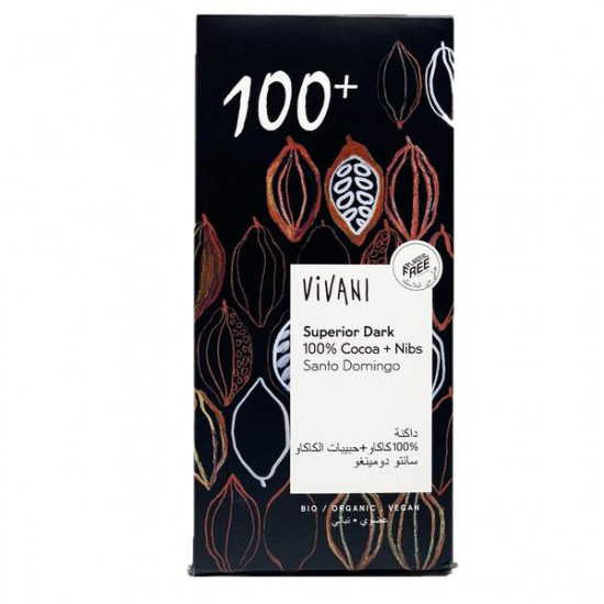 فيفاني شوكولاته داكنة 100% مع حبيبات الكاكاو عضوية 100جم فيفاني شوكولاته داكنة 100% مع حبيبات الكاكاو عضوية 100جم