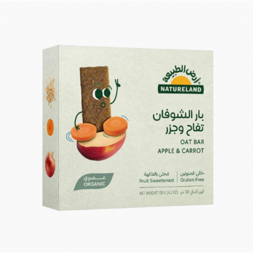 بار الشوفان تفاح وجزر 120جرام - ارض الطبيعة بار الشوفان تفاح وجزر 120جرام - ارض الطبيعة