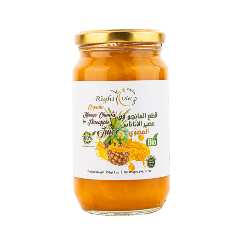قطع المانجو في عصير الاناناس عضوي 340جم رايت دايت