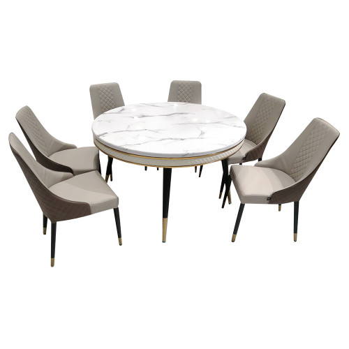 طاولة طعام رخام مع أرجل معدنية و 6 كراسي