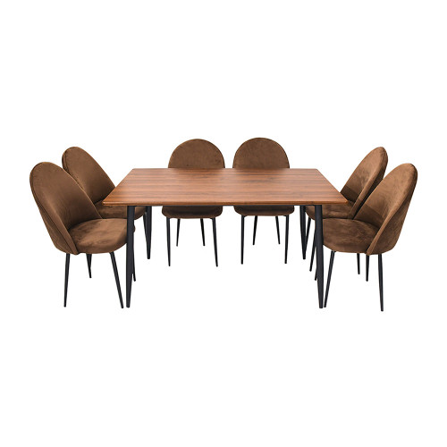 طاولة طعام خشب مع أرجل معدنية 6 كرسي بني طاولة طعام خشب مع أرجل معدنية 6 كرسي بني