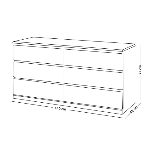 خزانة خشبية 6 أدرج أبيض 140x72 سم