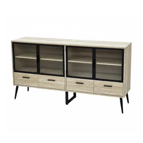 بوفيه انيق خشب بأبواب زجاجية مع أدراج تخزين بوفيه انيق خشب بأبواب زجاجية مع أدراج تخزين