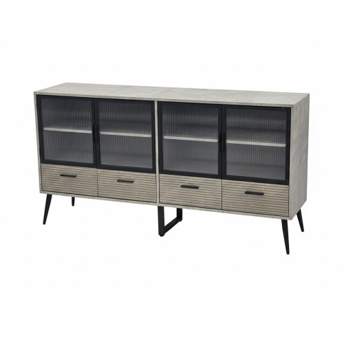 بوفيه انيق خشب بأبواب زجاجية مع أدراج تخزين بوفيه انيق خشب بأبواب زجاجية مع أدراج تخزين