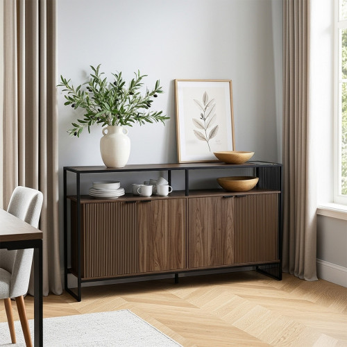 بوفيه صالة بتصميم عصري خشب وهيكل معدني بوفيه صالة بتصميم عصري خشب وهيكل معدني