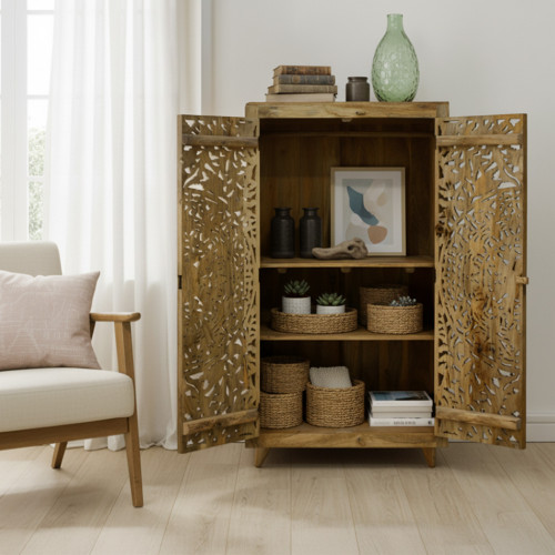 دولاب تخزين خشب طبيعي بتصميم محفر دولاب تخزين خشب طبيعي بتصميم محفر