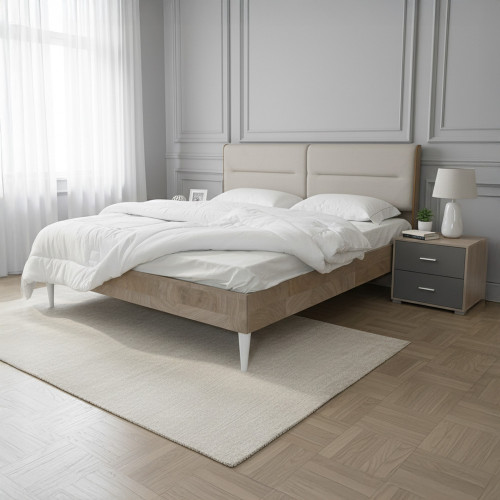 سرير جلد مزدوج تصميم فندقي مع 2 كومودينو سرير جلد مزدوج تصميم فندقي مع 2 كومودينو