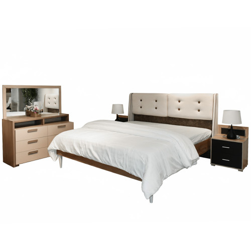 غرفة نوم مودرن خشب مع تسريحة و2 كمودينو