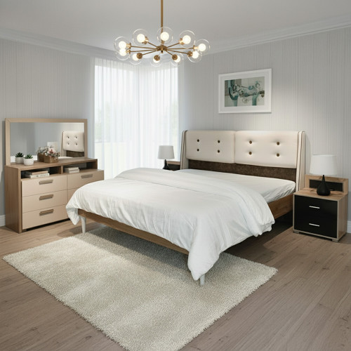 غرفة نوم مودرن خشب مع تسريحة و2 كمودينو غرفة نوم مودرن خشب مع تسريحة و2 كمودينو