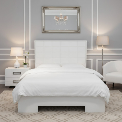 سرير مودرن خشبي أبيض مع كمودينو جانبي عملي سرير مودرن خشبي أبيض مع كمودينو جانبي عملي